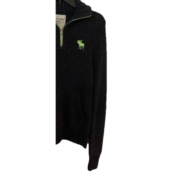 Y2k Abercrombie Fitch 1/2 Zip Sweater Slim L Fisherman Pullover Gray Green Logo - Picture 5 of 11